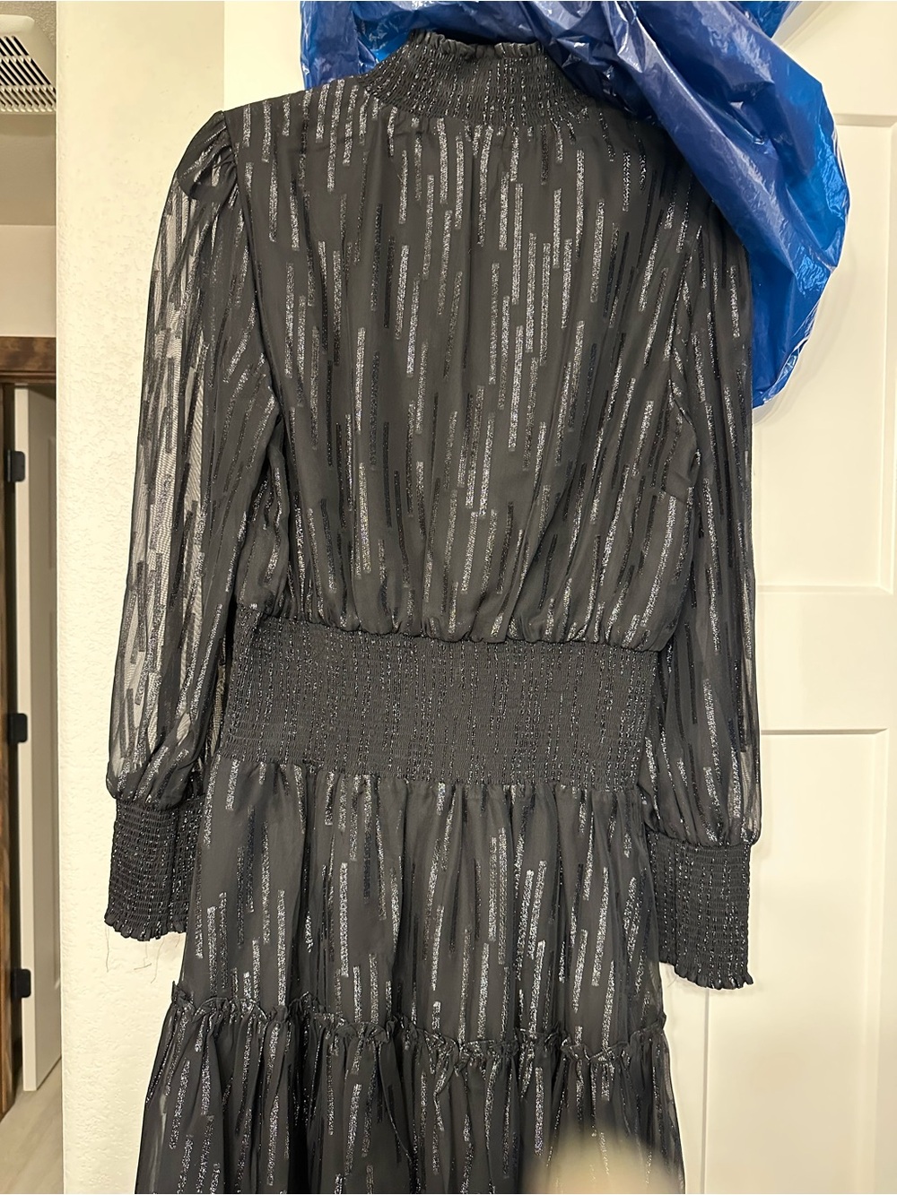Elan Black Smocked Waist Sheer Dress with Metallic Threads Medium. Worn once